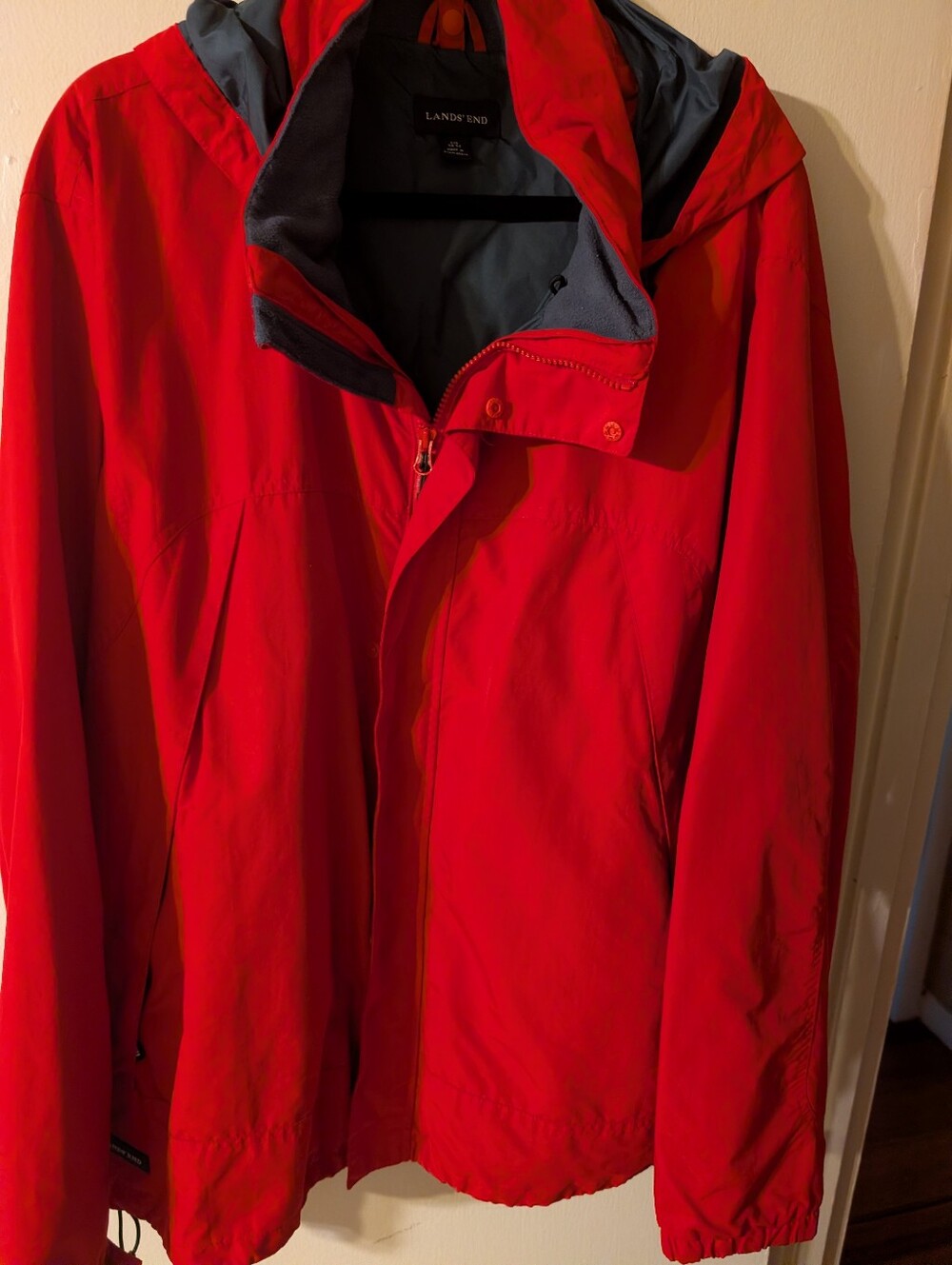 Lands' End Unisex Bright Red Hooded Raincoat